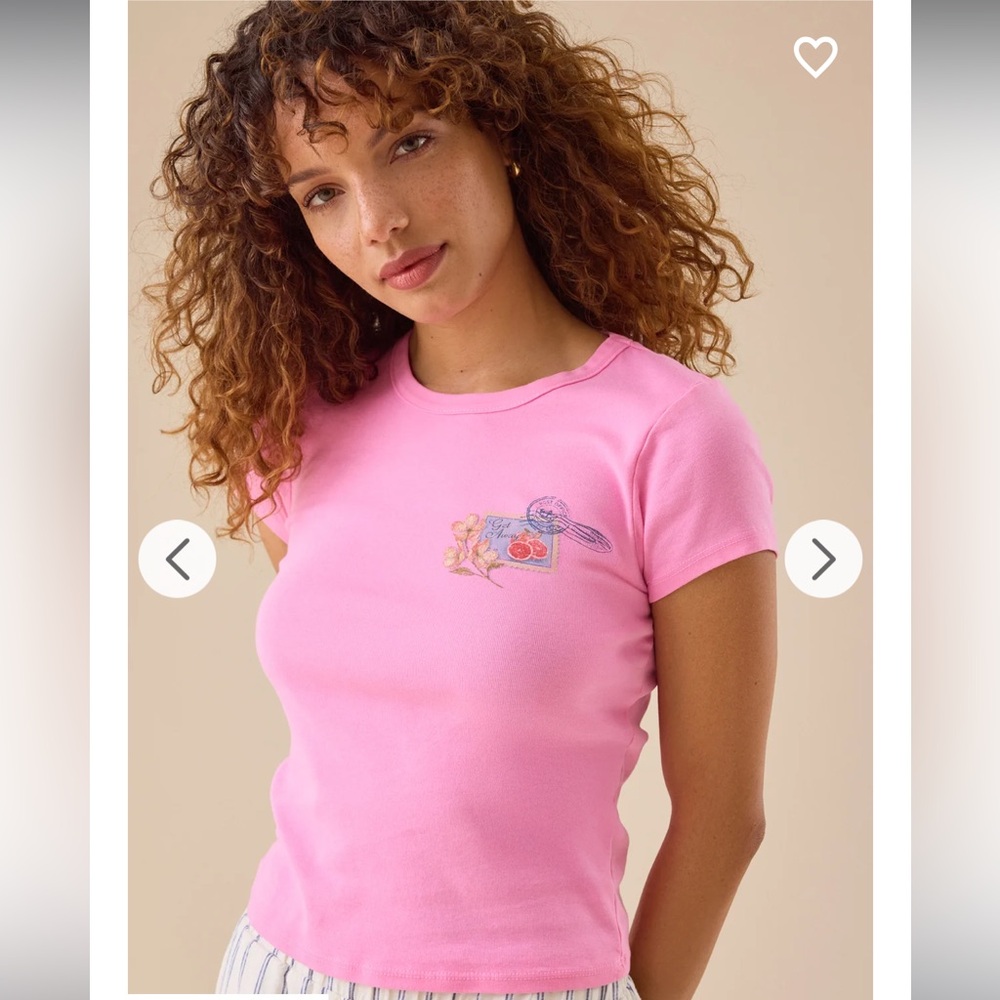 Altar'd State Pink Short Sleeve Tee with Bird & Floral Chest Graphic